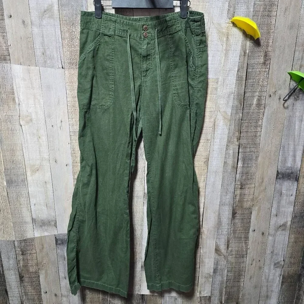 Patagonia Island Hemp Organic Cotton Blend Wide Leg Dark Green 10 Coastal Resort - Picture 1 of 5